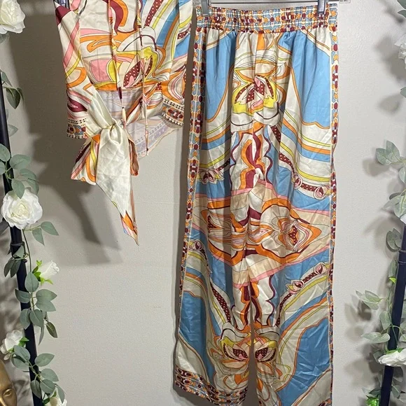 Abstract Patterned Wide Leg Pants and Scarf Set - Picture 5 of 6